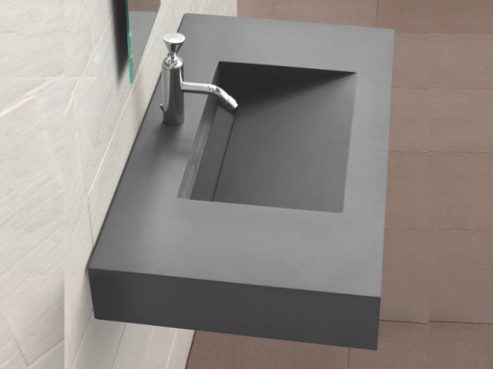Plan vasque lavabo sur mesure : L 60 à 201 x P 40 à 51 cm, finition lisse mate, 10 couleurs au choix, Anti bactérien, résine Akrytan® teinté dans la masse, Livraison Offerte.